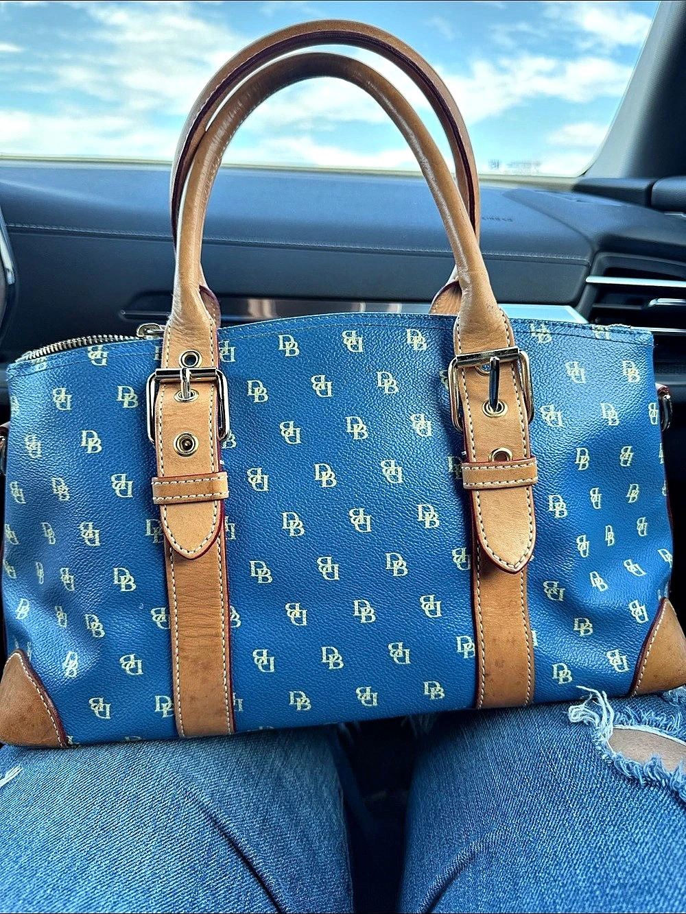 Dooney & Bourke Monogram Tote in Blue & Brown